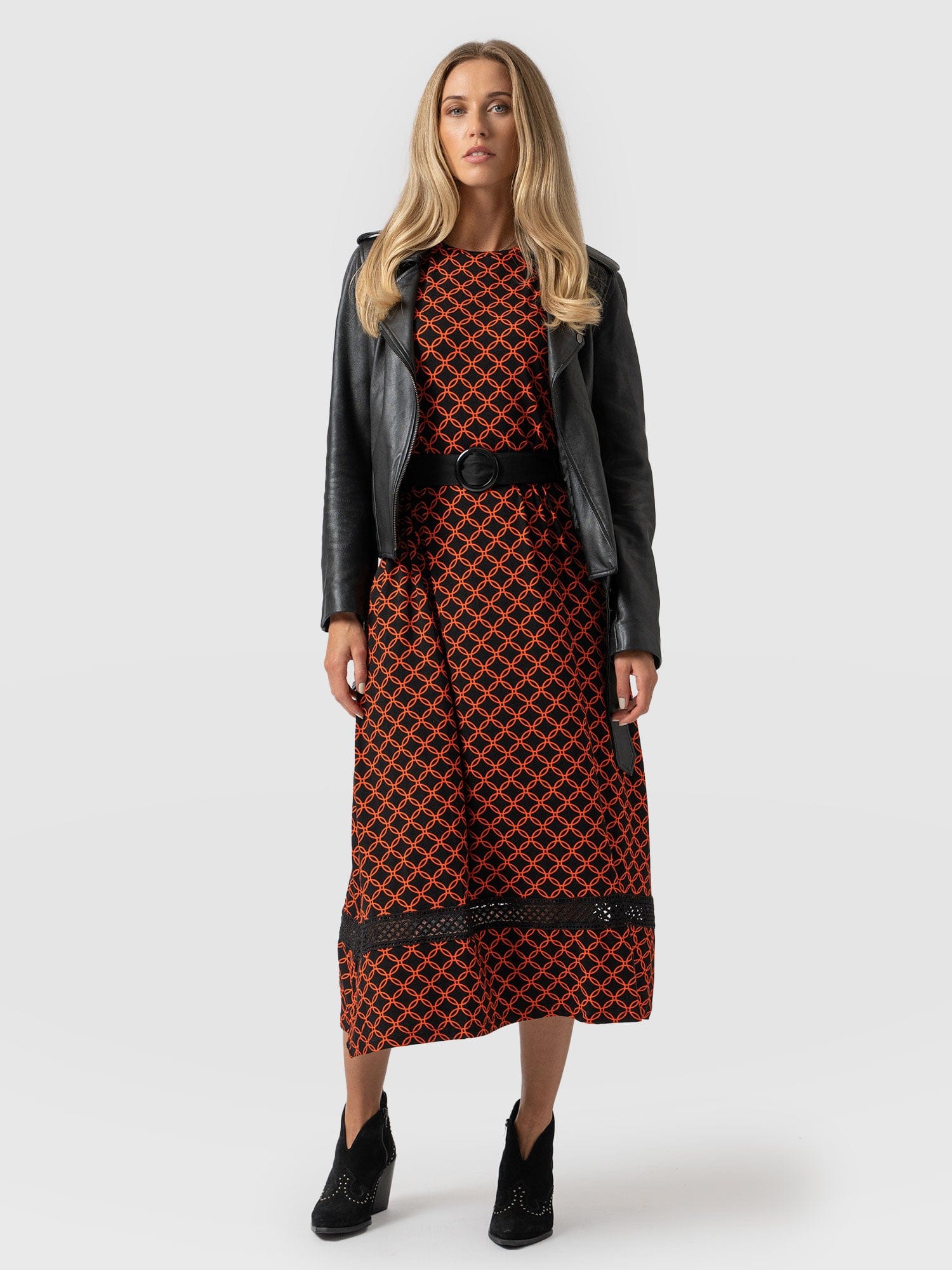 Warren Belted Dress Orange Mosaic Geo - Women's Dresses | Saint + Sofia® USA